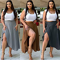 Женские юбки - 1754-аз - Стильная лёгкая однотонная юбка-миди на запах