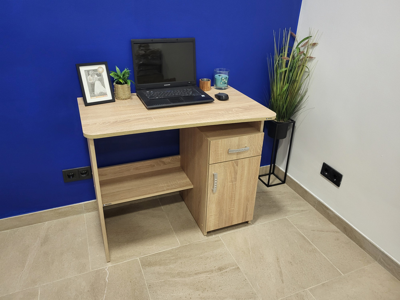 Маленький робочий письмовий стіл 90 см з тумбою та шухлядою для школяра підлітка студента Дуб Сонома, фото 1