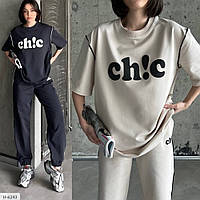 Спортивний прогулянковий костюм жіночий модний молодіжний на літо футболка та штани джогери з написом