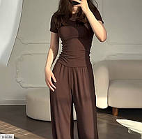 Прогулянковий костюм жіночий базовий повсякденний однотонний футболка та широкі штани палаццо арт 4238