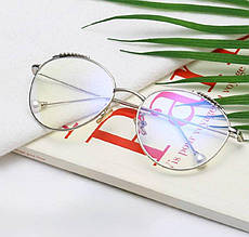 Жіночі іміджеві окуляри у срібній оправі з лінзою Blue Blocker (для роботи за комп'ютером)