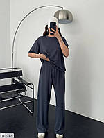 Спортивний костюм на літо для прогулянок однотонний базовий зручний футболка та штани двонитка розміри 42-46