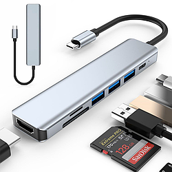 Хаб 7в1 (HDMI+SD+TF+3×USB+PD), XoKo AC-500 / Концентратор / USB розгалужувач для ноутбука / ЮСБ хаб