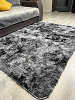 Килимок травичка на підлогу з пухнастим ворсом графітовий, темно-сірий меланж розміром 200х230см
