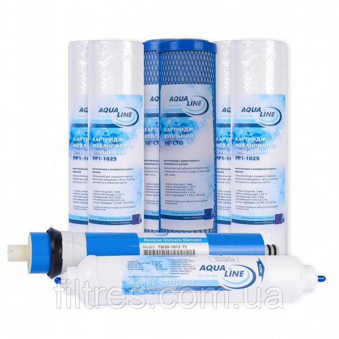 Річний комплект картриджів Aqualine RO-5 + Мембрана, фото 1