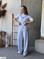 Модний костюм для прогулянок на щодень літня футболка та широкі штани з лампасами з двонитки