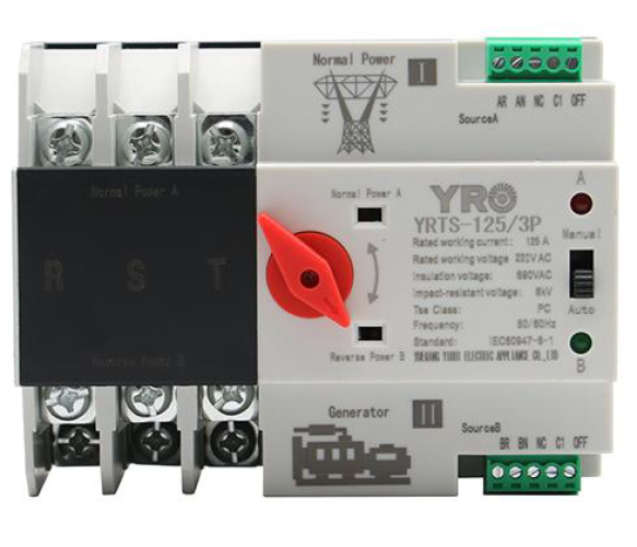 Автомат введення резерву (АВР) триполюсний YRQ2PC-125, 400V/125A на DIN-рейку для генераторів