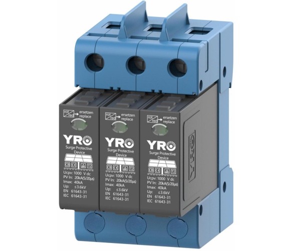 Фотогальванічний захист ОПН від перенапруги постійного струму YRSP-D2 DC SPD 3P 20-40KA 1000Vdc T2 триполюсний