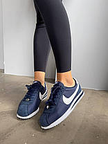 Жіночі кросівки Nike Cortez Blue Navi Кеди Найк Кортез темно сині текстиль замша демісезон, фото 6