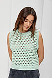 В'язаний ажурний кроп-топ без рукавів, фото 8