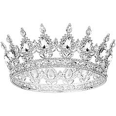 Корона металева 010 срібна з камінням