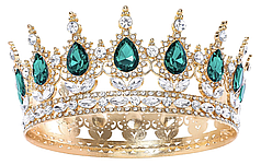 Корона металева 007 золота з зеленим камінням