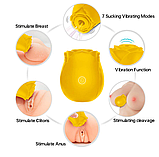 Жовтий вакуумний стимулятор клітора, Силіконовий вібратор троянда з вакуумно-хвильовою стимуляцією, Інтимні іг, фото 2