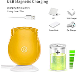 Жовтий вакуумний стимулятор клітора, Силіконовий вібратор троянда з вакуумно-хвильовою стимуляцією, Інтимні іг, фото 6