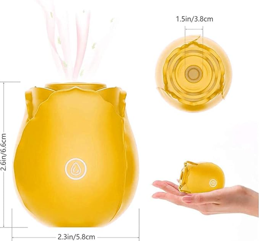 Жовтий вакуумний стимулятор клітора, Силіконовий вібратор троянда з вакуумно-хвильовою стимуляцією, Інтимні іг, фото 1