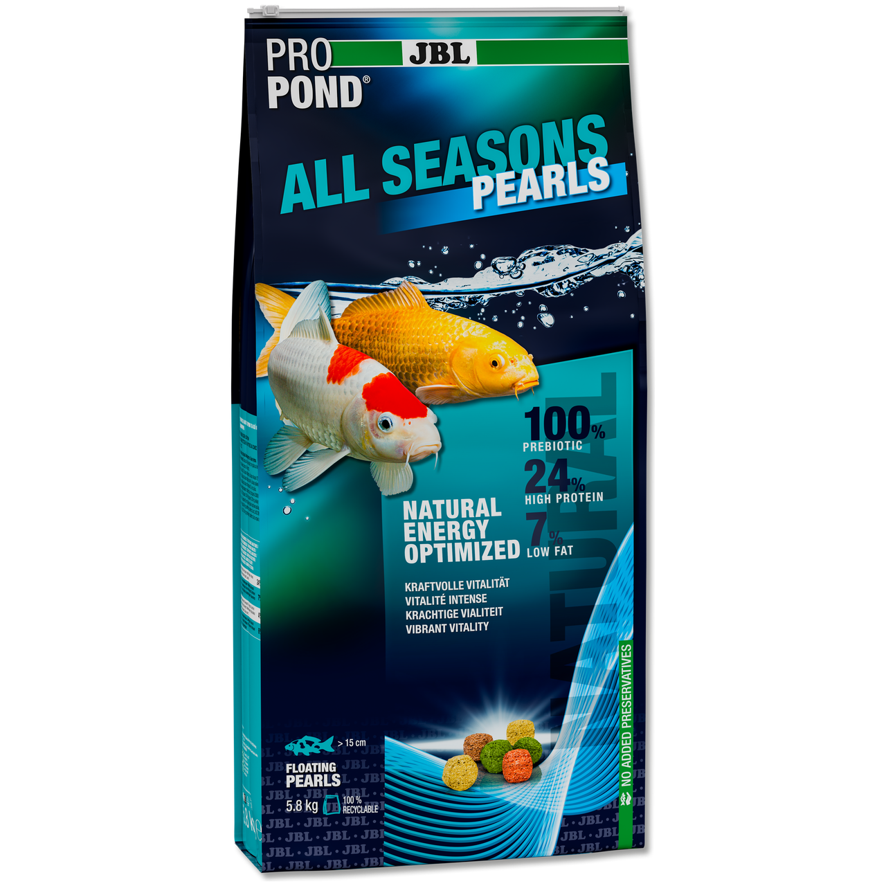 Корм для коропів кой JBL ProPond All Seasons Pearls 5.8 кг, 32 л, плавальні палички, всесезонне живлення