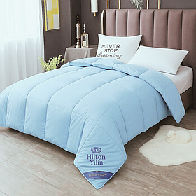 Ковдра блакитна двоспальна Hilton 200x230 см. Готельна для дому та готелів 4 кг, силіконовий наповнювач