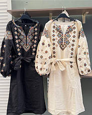 Вишита сукня чорного кольору прикрашена різнокольоровою геометричною вишивкою розміри S, M, L, фото 4