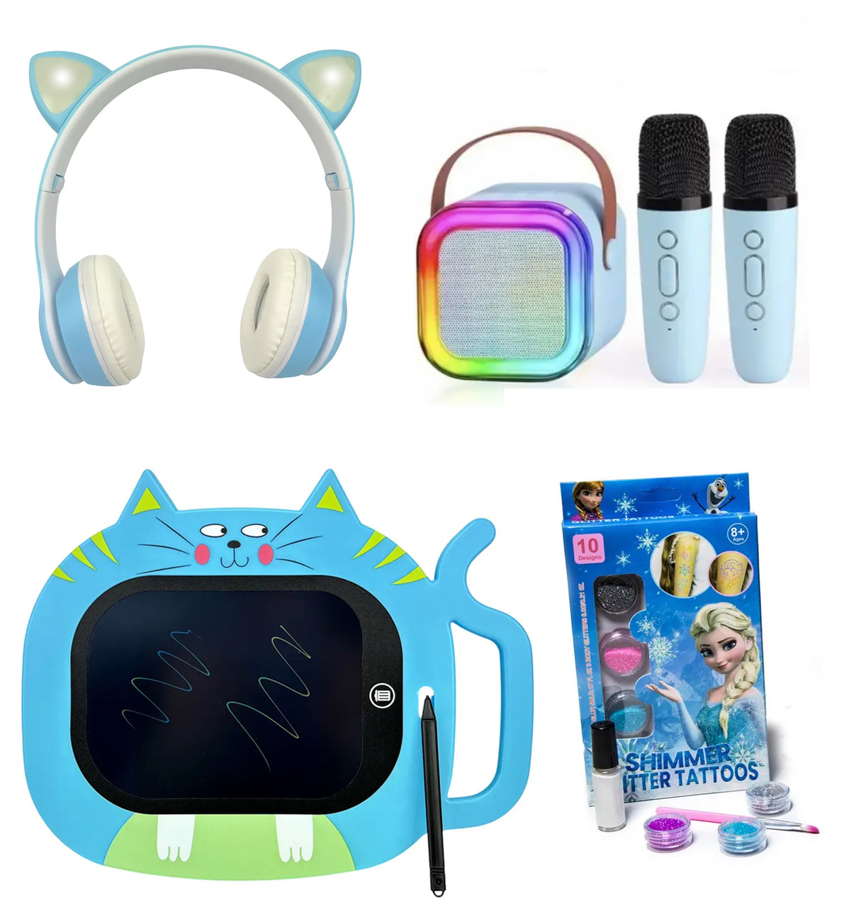 Великий Мега набір Ельза для дівчаток 4 в 1 Навушники, Планшет, Колонка з мікрофонами, Татуюваня Блискітками 600-03, фото 1