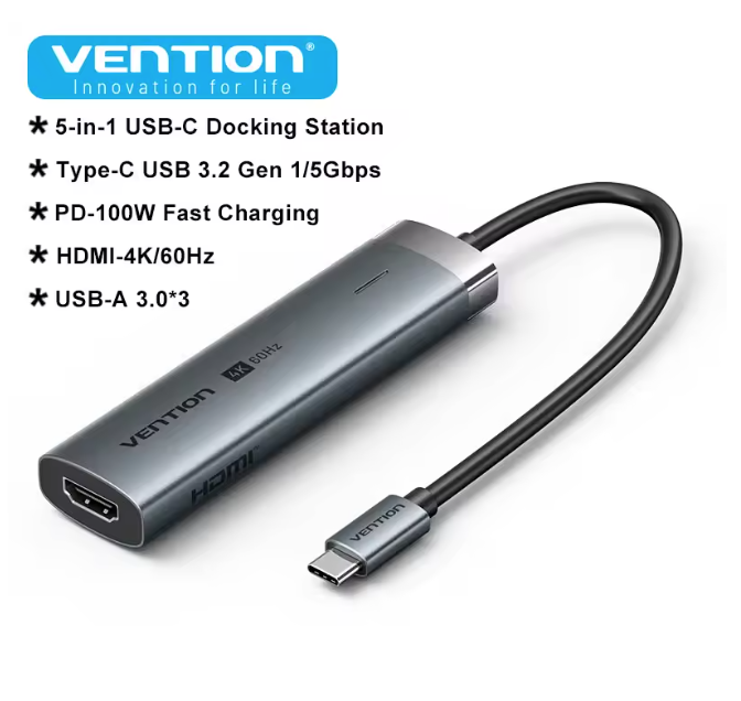 Адаптер Vention Thunderbolt 3 док-станція USB-C до HDMI USB3.0 RJ45 для MacBook samsung huawei