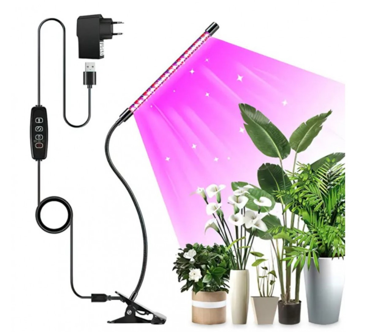 Фітолампа одинарна для рослин, 15 Вт, повний спектр із таймером і регулюванням яскравості iC227, фото 1