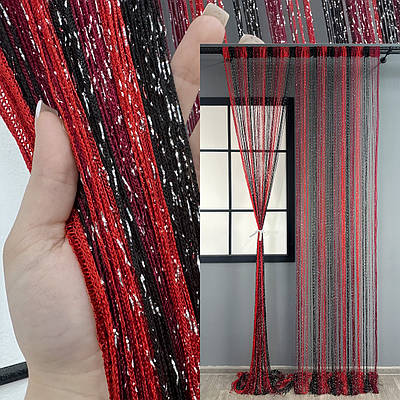 Штори-нитки (1 шт. 3х3 м.) з люрексом. Колір червоний з чорним і бордовим. Код 61-108