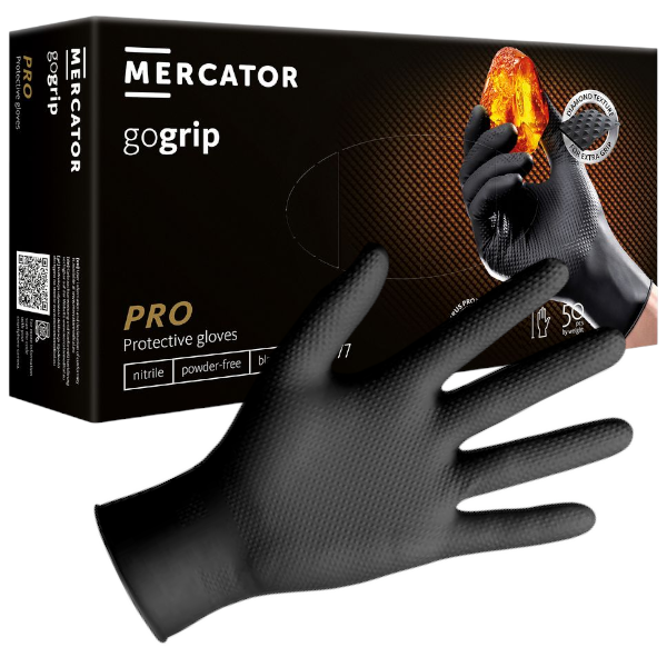 Рукавички медичні MERCATOR gogrip M чорні (50пар/пач) Таїланд
