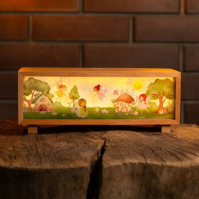 Нічник-панорама “Казкові феї”, лаковане дерево (LED, Акумулятор, USB Type-C)