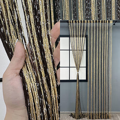 Штори-нитки (1 шт. 3х3 м.) з люрексом. Колір венге з бежевим. Код 61-104