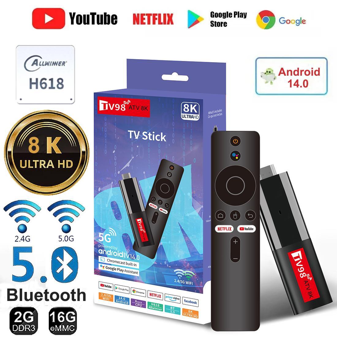 Приставка Android 14.0 SmartTV (8Gb,128Gb, 8K, WI-FI 2.4-5G, TV Stick Google YouTube NETFLIX)