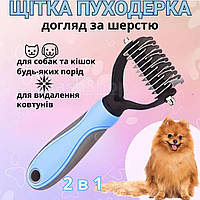 Щітка пуходерка фурмінатор для котів та собак колтуноріз для вичісування шерсті та підшерстка тварин (блакитний)