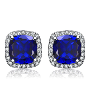 Сережки-цвяшки, пусети, з імітацією сапфірів, сріблясті (KG-12728)