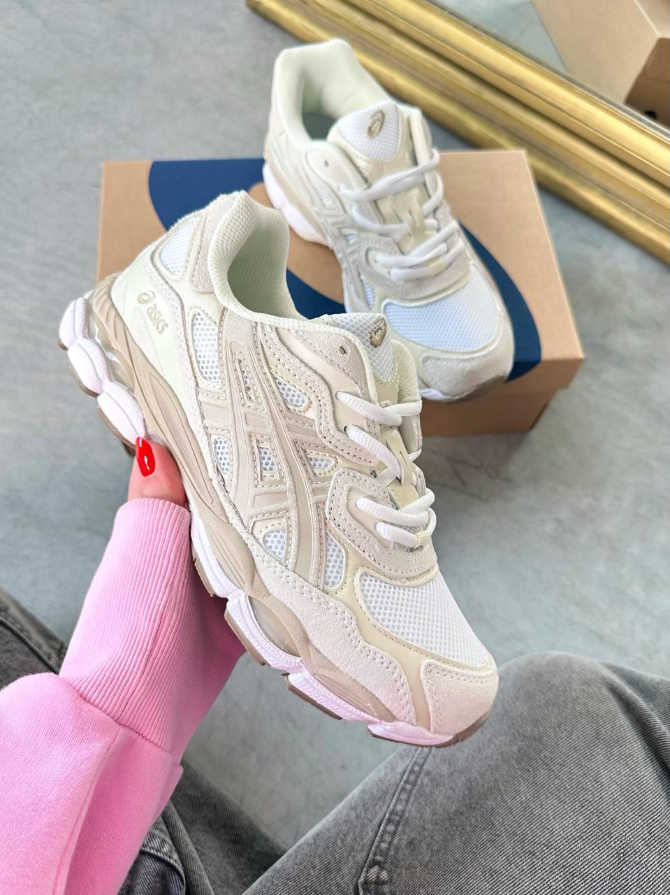 Кросівки Asics Gel Nyc White Feather Grey Взуття Асікс Гель Нук білі з кремовим кеди замша текстиль демісезон унісекс