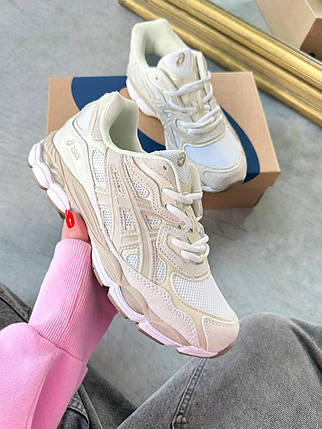 Кросівки Asics Gel Nyc White Feather Grey Взуття Асікс Гель Нук білі з кремовим кеди замша текстиль демісезон унісекс, фото 1