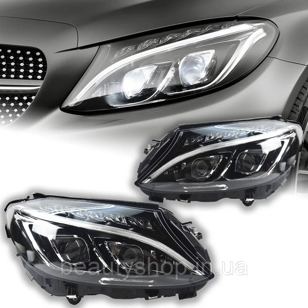 Передні світлодіодні фари з проекційними лінзами для Mercedes-Benz W205 (2014–2017)