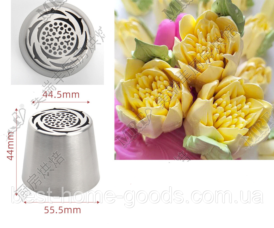 Насадка кондитерська велика для зефірних квітів і крему | 30 варіантів | нержавіюча сталь | міцна | Ø 44.5/55.5 мм | висота 44 мм Фігурна No 22, фото 1