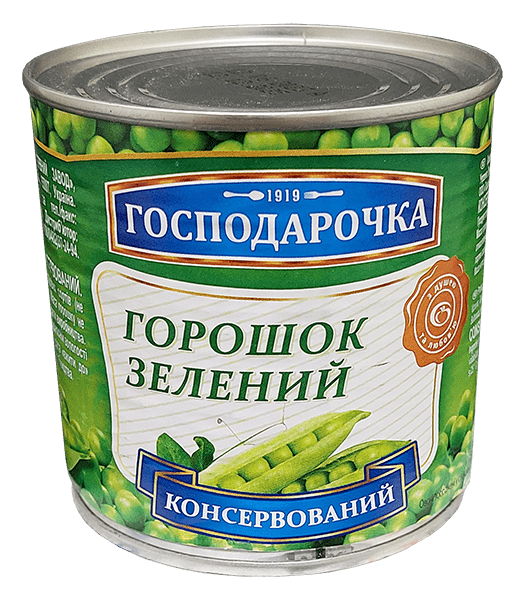 Горошок зелений консервований «Господарочка» 420 г в жерстяній банці