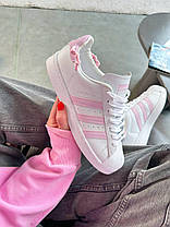 Жіночі кросівки Adidas Superstar White Pink Knotted Rope Адідас Суперстар білі з рожевим шкіра демісезон, фото 6