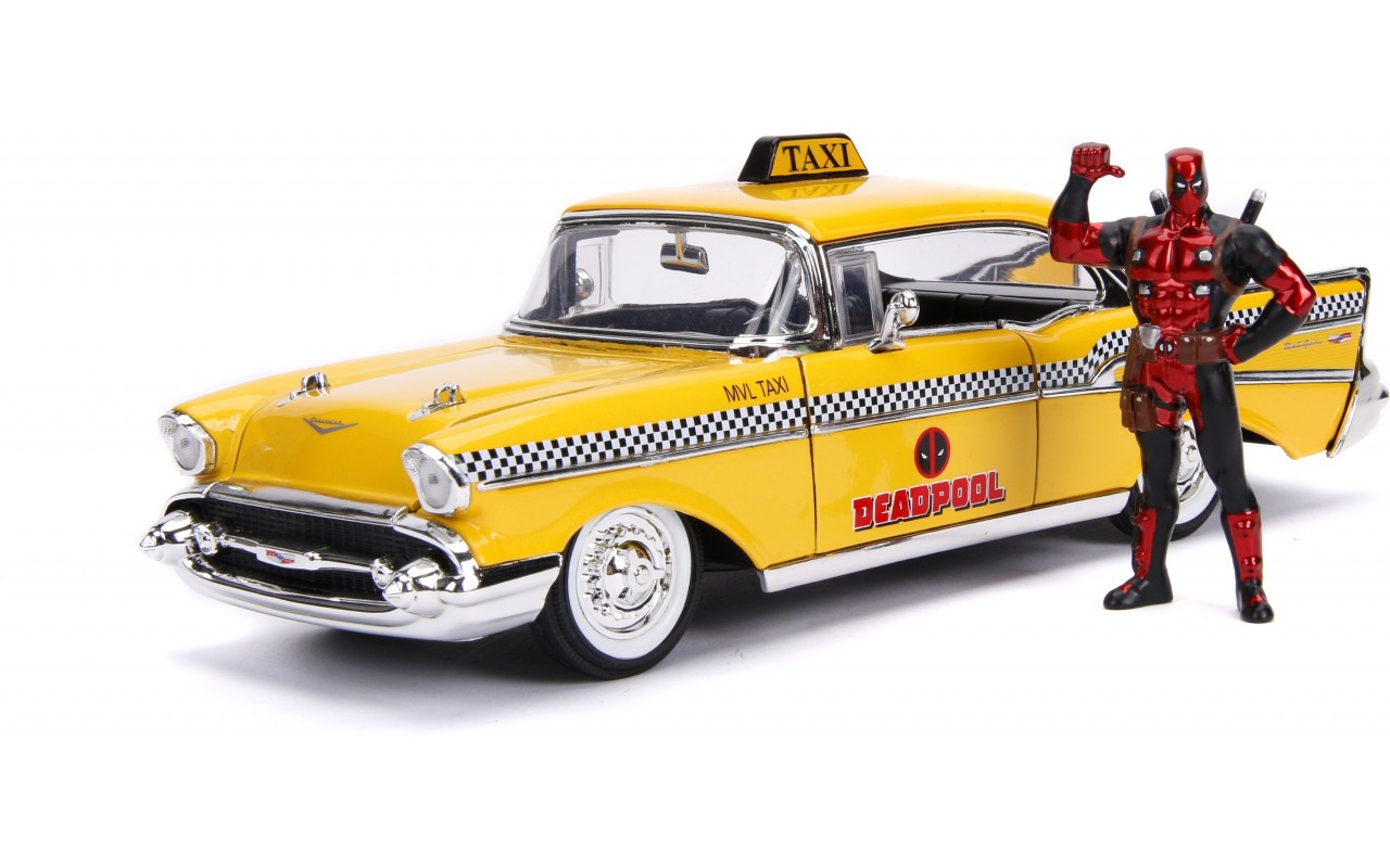 Машина металева Jada Марвел Жовте таксі Чеві Бел Ейр 1957 з фігуркою Дедпула 1:24 [253225001], фото 1