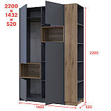 Двохдверна шафа для одягу з нішею Дейл (інверсія) Графіт/Дуб Евок 143.2х52х220 Темна шафа для одягу з етажеркою, фото 4