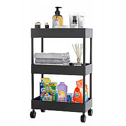 Полиця на коліщатках 3-х ярусна (61×40×26см), STORAGE RACK 3, Чорний / Полиця органайзер / Полиця етажерка