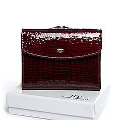 Гаманець жіночий бордовий шкіряний лакований маленький із монетницею зовні Sergio Torretti LR WS-11