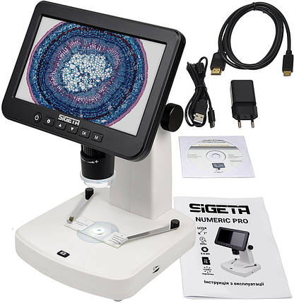 Відеомікроскоп Sigeta Numeric Pro 10x-300x 5 MP 7" LCD | Цифровий, з екраном, USB-підключення | Для навчання, роботи, досліджень, фото 1