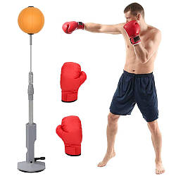 Боксерська груша з підставкою 154см + рукавиці, на присосці / Підлогова груша для боксу / Швидкісна груша