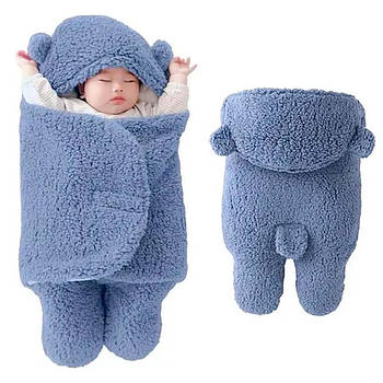 Тепла піжама для немовлят Ведмедик 70×70см, Блакитний / Конверт на виписку / Конверт для новонародженого