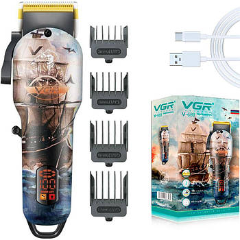 Професійна машинка для стрижки волосся + 4 насадки, VGR-689 / Чоловіча акумуляторна машинка-триммер для волосся