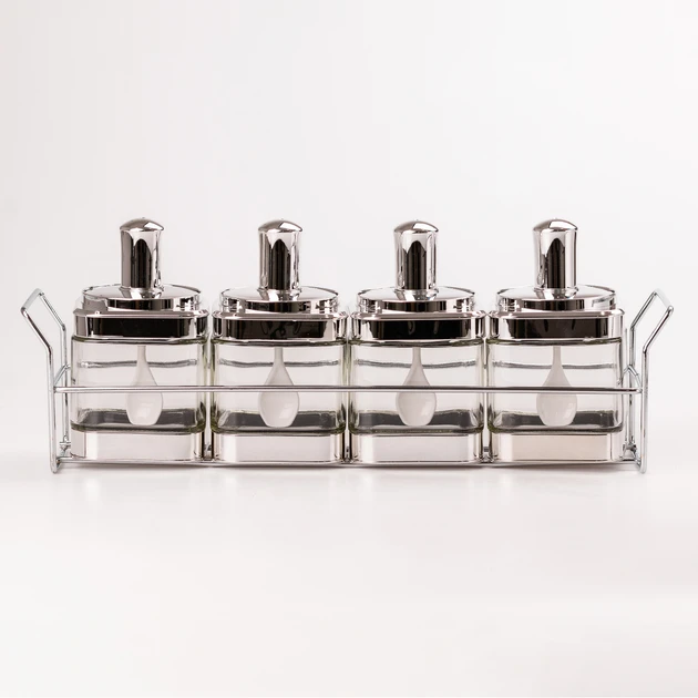 Банки для сипучих продуктів TS Kitchen набір з 4 шт скляні ємності для зберігання з ложкою, фото 1