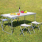 Складний стіл для пікніка + 4 стільці, 120x70x60см, Білий / Кемпінговий стіл зі стільцями / Стіл туристичний, фото 2