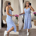 Міді плаття сарафан на бретелях у дрібний принт і розрізом на спідниці (р. 42-52) 7036005, фото 2