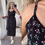 Міді плаття сарафан на бретелях у дрібний принт і розрізом на спідниці (р. 42-52) 7036005, фото 5